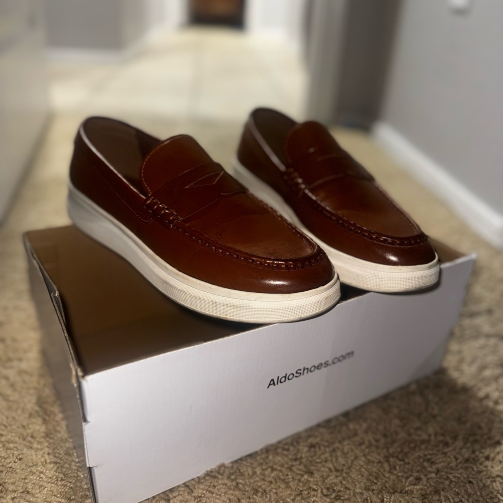 Aldo Men's Tan Leather Slip-On Loafers